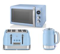 Swan Retro Revive Blue 3-Piece Kitchen Set - 1.7L 3000W Jug Kettle, 4-Slice Toaster, 800W 20L Microwave