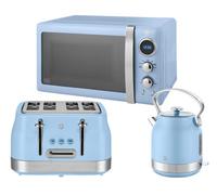 Swan Retro Revive Blue 3-Piece Kitchen Set - 1.7L 3Kw Kettle, 4-Slice Toaster & 20L 800W Microwave