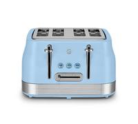 Swan ST19029BLU Retro 4 Slice Toaster, 7 Browning Levels, Removable Crumb Trays, Defrost, Reheat and Cancel Functions, Hidden Cord Storage, Non-Slip Feet, 1860W, Blue and Stainless Steel