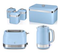 Swan Retro Revive Blue Jug Kettle 2 Slice Toaster Breadbin Canisters Kitchen Set