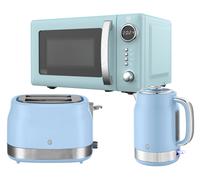 Swan Retro Revive Blue Jug Kettle 2 Slice Toaster Digital Microwave Kitchen Set