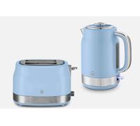 Swan Retro Revive Blue 1.7L 3KW Jug Kettle & 2 Slice Toaster. Matching Retro Design Kettle & Toaster Set in Blue with Chrome Accents