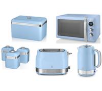 Swan Retro Revive Blue Jug Kettle 2 Slice Toaster Microwave Breadbin & Canisters