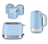 Swan Retro Revive Blue Jug Kettle 2 Slice Toaster & Retro Canisters Kitchen Set