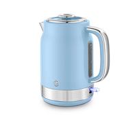 Swan Retro 1.7L Jug Kettle, Rapid Boil, Removable Limescale Filter, Easy Pour, 360 Degree Base, Water Indicator Window and Boil Dry Protection, 3KW, Blue and Stainless Steel, SK19025BLU