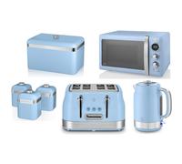 Swan Retro Revive Blue Jug Kettle Toaster Microwave Breadbin Canisters