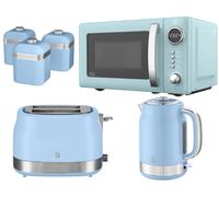 Swan Retro Revive Blue Kettle 2 Slice Toaster Microwave Canisters Bundle Set