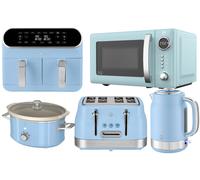 SWAN Retro Revive Blue Kettle Toaster Microwave Air Fryer Slow Cooker Set [EEK: Compliant]