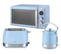 Swan Retro Revive Blue StoveTop Kettle 2 Slice Toaster and Microwave Kitchen Set