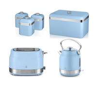 Swan Retro Revive Blue Stovetop Kettle Toaster Breadbin Canisters Set