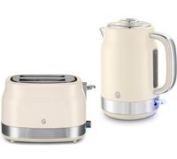 Swan Retro Revive Cream 1.7L 3KW Jug Kettle & 2 Slice Toaster. Matching Retro Design Kettle & Toaster Set in Chantilly Cream with Chrome Accents