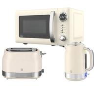 Swan Retro Revive Cream Jug Kettle 2 Slice Toaster Microwave Kitchen Bundle Set