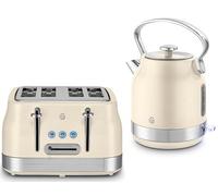 Swan Retro Revive Cream Traditional 1.7L 3KW Kettle & 4 Slice Toaster. Matching Stovetop Inspired Design Kettle & Toaster Set in Chantilly Cream with Chrome Accents