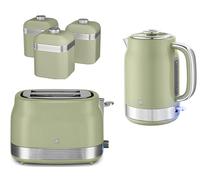 Swan Retro Revive Green Jug Kettle 2 Slice Toaster Canisters Kitchen Bundle Set