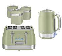 Swan Retro Revive Green 1.7L 3KW Jug Kettle, 4 Slice Toaster and Retro Canisters. Matching Retro Kitchen Bundle Set in VIntage Green with Chrome Accents