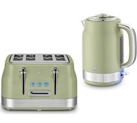 Swan Retro Revive Green 1.7L 3KW Jug Kettle & 4 Slice Toaster. Matching Retro Design Kettle & Toaster Set in Green with Chrome Accents