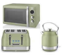 Swan Retro Revive Green 3-Piece Kitchen Set - 1.7L Stovetop-Style Kettle, 4-Slice Toaster & 20L 800W Microwave