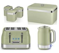 Swan Retro Revive Green Jug Kettle 4 Slice Toaster Breadbin & Canisters Set