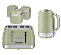 Swan Retro Revive Green Kettle 4 Slice Toaster & 3 Canisters Kitchen Bundle Set