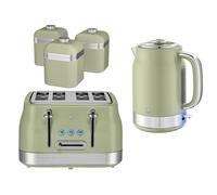 Swan Retro Revive Green Kettle And 4-Slice Toaster With 3 Canisters Kitchen Bundle Set