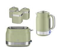 Swan Retro Revive Green 1.7L 3KW Jug Kettle, 2 Slice Toaster and Retro Canisters. Matching Retro Kitchen Bundle Set in VIntage Green with Chrome Accents