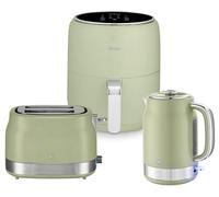 Swan Retro Revive Green Kitchen Set - 1.7L Rapid Boil Kettle, 2 Slice Toaster and Retro 4.5L Digital Air Fryer - Matching Glossy Green Finish with Chrome Accents