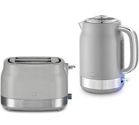 Swan Retro Revive Grey 1.7L 3KW Jug Kettle & 2 Slice Toaster. Matching Retro Design Kettle & Toaster Set in Grey with Chrome Accents