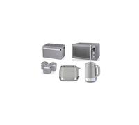 Swan Retro Revive Grey 1.7L 3KW Jug Kettle, 2 Slice Toaster plus Retro 20L 800W Digital Microwave, Bread Bin & Tea Coffee Sugar Canisters - Matching
