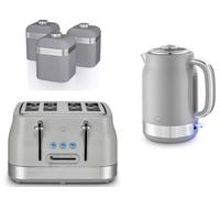 Swan Retro Revive Grey 1.7L 3Kw Jug Kettle, 4-Slice Toaster And 3 Canisters Kitchen Set