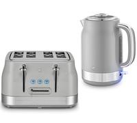 Swan Retro Revive Grey 1.7L 3KW Jug Kettle & 4 Slice Toaster. Matching Retro Design Kettle & Toaster Set in Grey with Chrome Accents