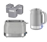 Swan Retro Revive Grey 1.7L Jug Kettle, 2-Slice Toaster And Canisters 5-Piece Kitchen Set