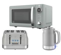 Swan Retro Revive Grey 3-Piece Appliance Bundle - 1.7L 3Kw Jug Kettle, 4-Slice Toaster And 20L 800W Microwave.