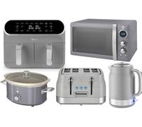 Swan Retro Revive Grey 5-Piece Kitchen Set - Kettle, Toaster, Microwave, Slow Cooker, Dual Air Fryer