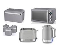 Swan Retro Revive Grey Jug Kettle 2 Slice Toaster Microwave Breadbin & Canisters