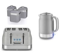 Swan Retro Revive Grey Jug Kettle 4 Slice Toaster & Canisters Kitchen Set