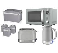 Swan Retro Revive Grey Kettle 2 Slice Toaster Microwave Breadbin Canisters Set