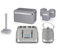 Swan Retro Revive Grey Kettle Toaster Breadbin Canisters Kitchen Roll Holder