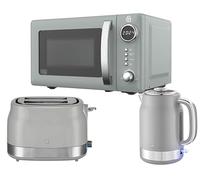 Swan Retro Revive Grey Kitchen Appliance Bundle - 1.7L Rapid Boil Kettle, 2 Slice Toaster & 800W 20L Digital Microwave, Retro Gloss Finish with Chrome Accents