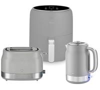 Swan Retro Revive Grey Kitchen Set - 1.7L Rapid Boil Jug Kettle, 2 Slice Toaster and Retro 4.5L Digital Air Fryer - Matching Glossy Grey Finish with Chrome Accents