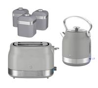Swan Retro Revive Grey Stovetop Kettle 2 Slice Toaster & Canisters Kitchen Set