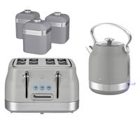 Swan Retro Revive Grey Stovetop Kettle 4 Slice Toaster & Canisters Kitchen Set