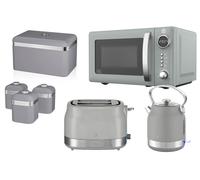 Swan Retro Revive Grey Stovetop Kettle Toaster Microwave Breadbin Canisters Set