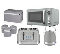 Swan Retro Revive Grey Stovetop Kettle Toaster Microwave Breadbin Canisters Set