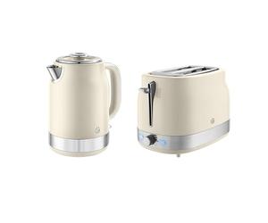 Swan Retro Revive Kitchen Set, 1.7L Rapid Boil Jug Kettle and 2 Slice Toaster, 930W, Cream, SK19025C & ST19028C