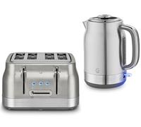 Swan Retro Revive Sainless Steel 1.7L 3KW Jug Kettle & 4 Slice Toaster. Matching Retro Design Kettle & Toaster Set in Stainless Steel Silver with Chrome Accents