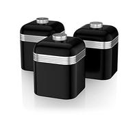 Swan SWKA1020BN Retro Kitchen Storage Canisters, Set of 3, Iron, 1 Litre, Black