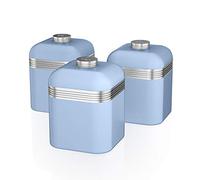 Swan SWKA1020BLN Retro Kitchen Storage Canisters, Set of 3, Iron, 1 Litre, Blue
