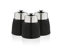 Swan Retro Set of 3 Round Storage Canisters, Airtight Lids with Chrome Accents, Black
