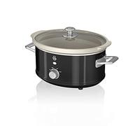 Swan Retro SF17021BN 3.5 Litre Slow Cooker, 3 Temperature Settings, Keep Warm Function, Removable Ceramic Inner Pot, 200W, Black