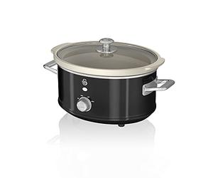 Swan Retro SF17021BN 3.5 Litre Slow Cooker, 3 Temperature Settings, Keep Warm Function, Removable Ceramic Inner Pot, 200W, Black
